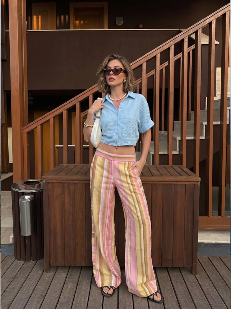 Gestreifte Palazzo-Hose mit weitem Bein