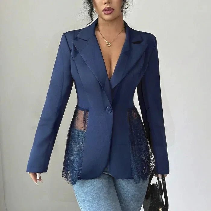 Strukturierter Blazer mit Spitzeneinsatz