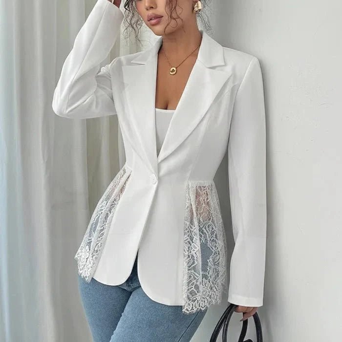 Strukturierter Blazer mit Spitzeneinsatz