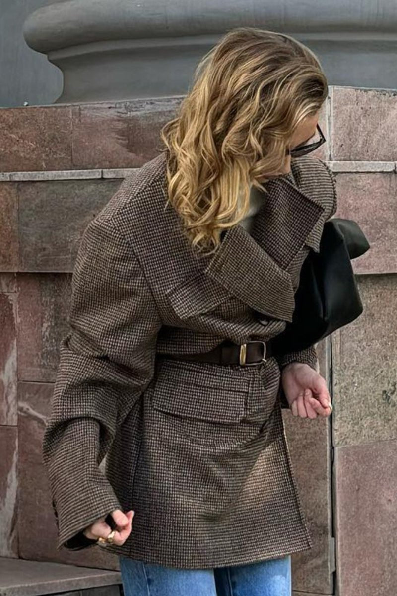 OLANE Structured Tweed Lapel Button Coat BrownSCoat