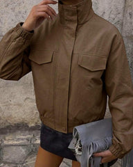 Stylische kurz geschnittene Zip-Jacke in Braun