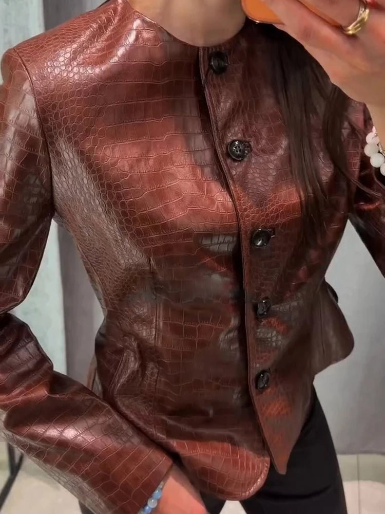 Stilvolle Kunstlederjacke mit Krokoprägung