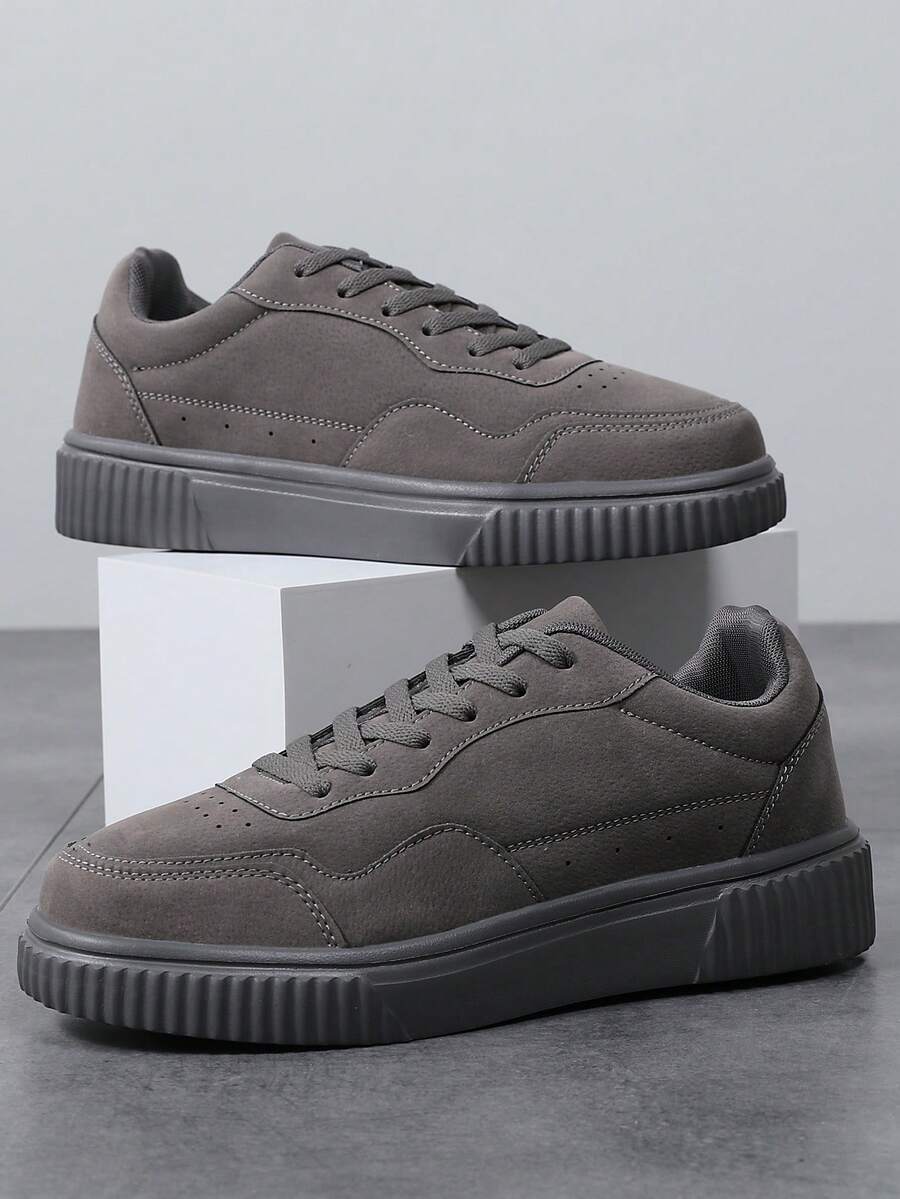 OLANE Stylish Lace - Up Suede Sneakers Grey38Men's Shoes