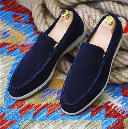 OLANE Stylish Modern Slip - On Suede Loafers Navy Blue40Men's Shoes