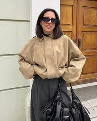 Stilvolle Oversized-Jacke in Veloursoptik mit Reißverschluss