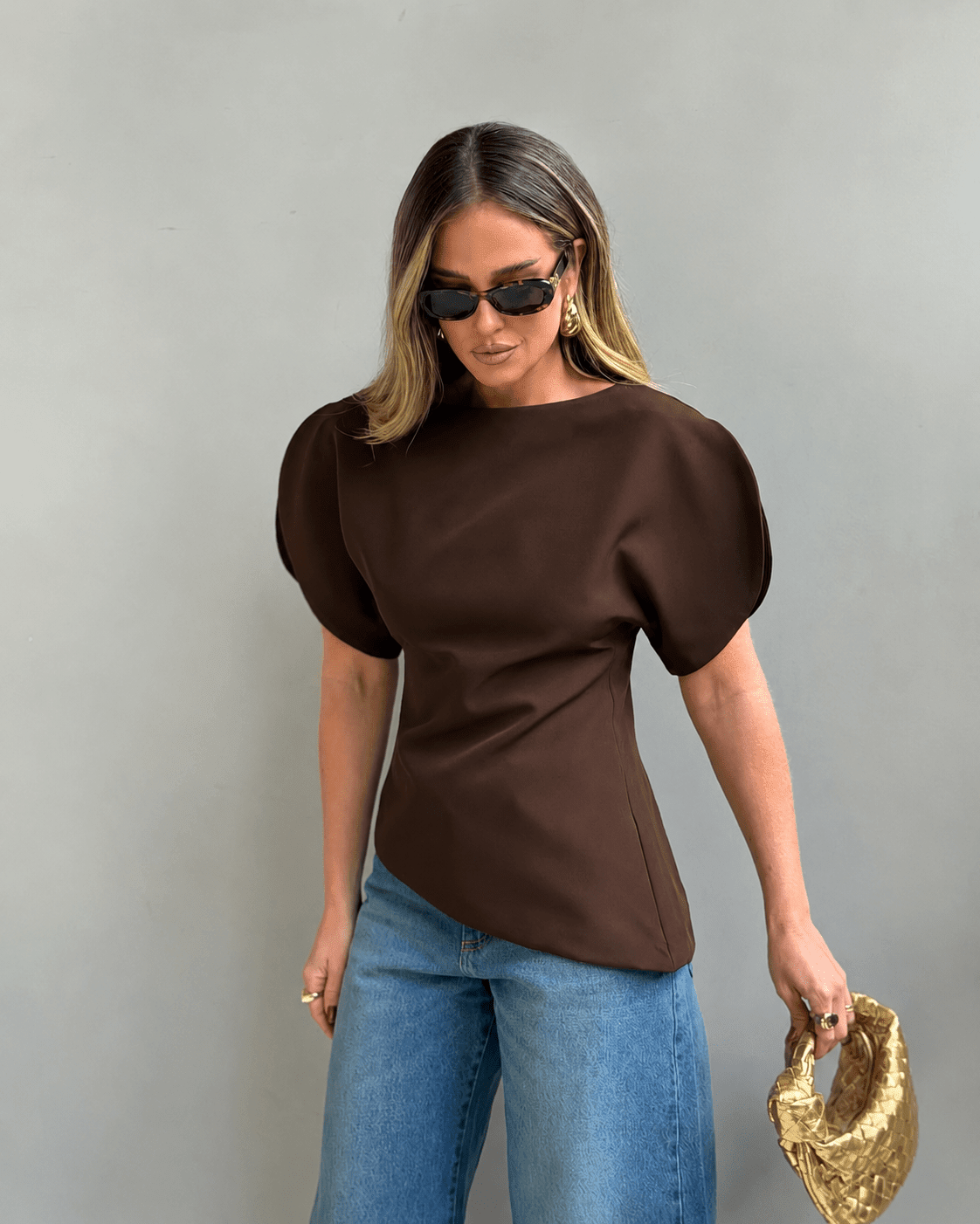 Stylisches Trikot-Top mit Ballonärmeln
