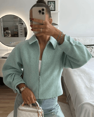 Stilvolle kurze Tweedjacke mit Reißverschluss