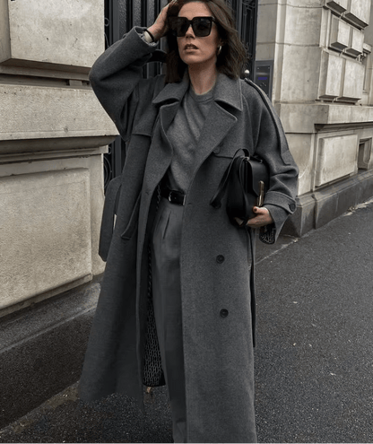 OLANE Stylish V-Neck Autumn Winter Coat GraySWomen's Coats & Jackets