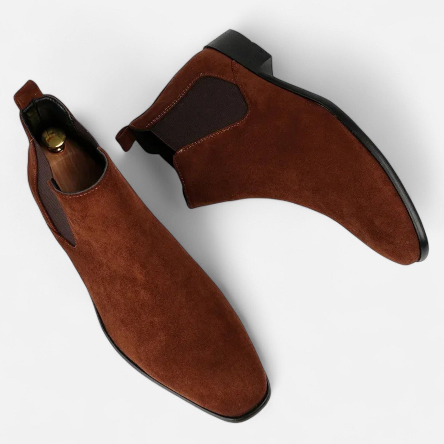 OLANE Suede Pointed Toe Chelsea Boots Brown44Men's Shoes