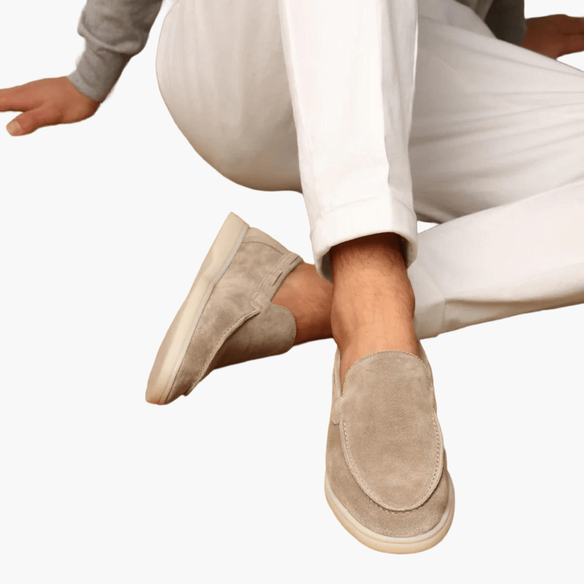 OLANE Suede Slip - On Yacht Loafers Beige36Men's Shoes