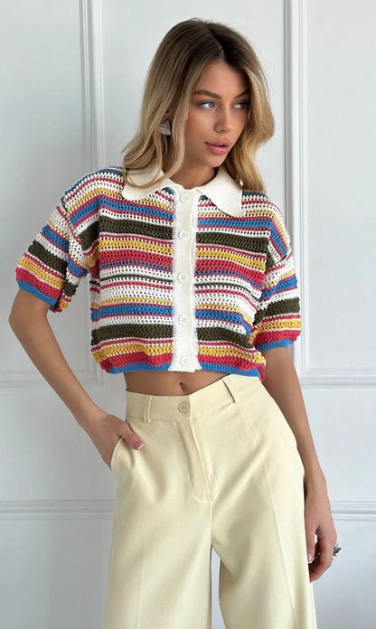 OLANE Teresa Striped Crochet Co-ord Set SunsetLWomen's Sets