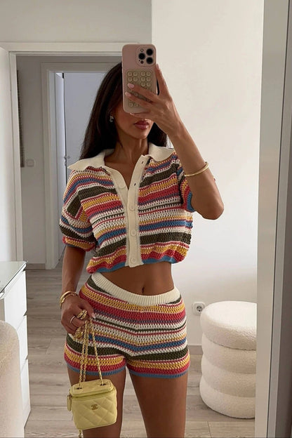 OLANE Teresa Striped Crochet Co-ord Set SunsetSWomen's Sets