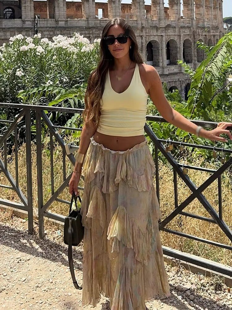 Stufen-Maxirock im Boho-Stil mit Rüschen
