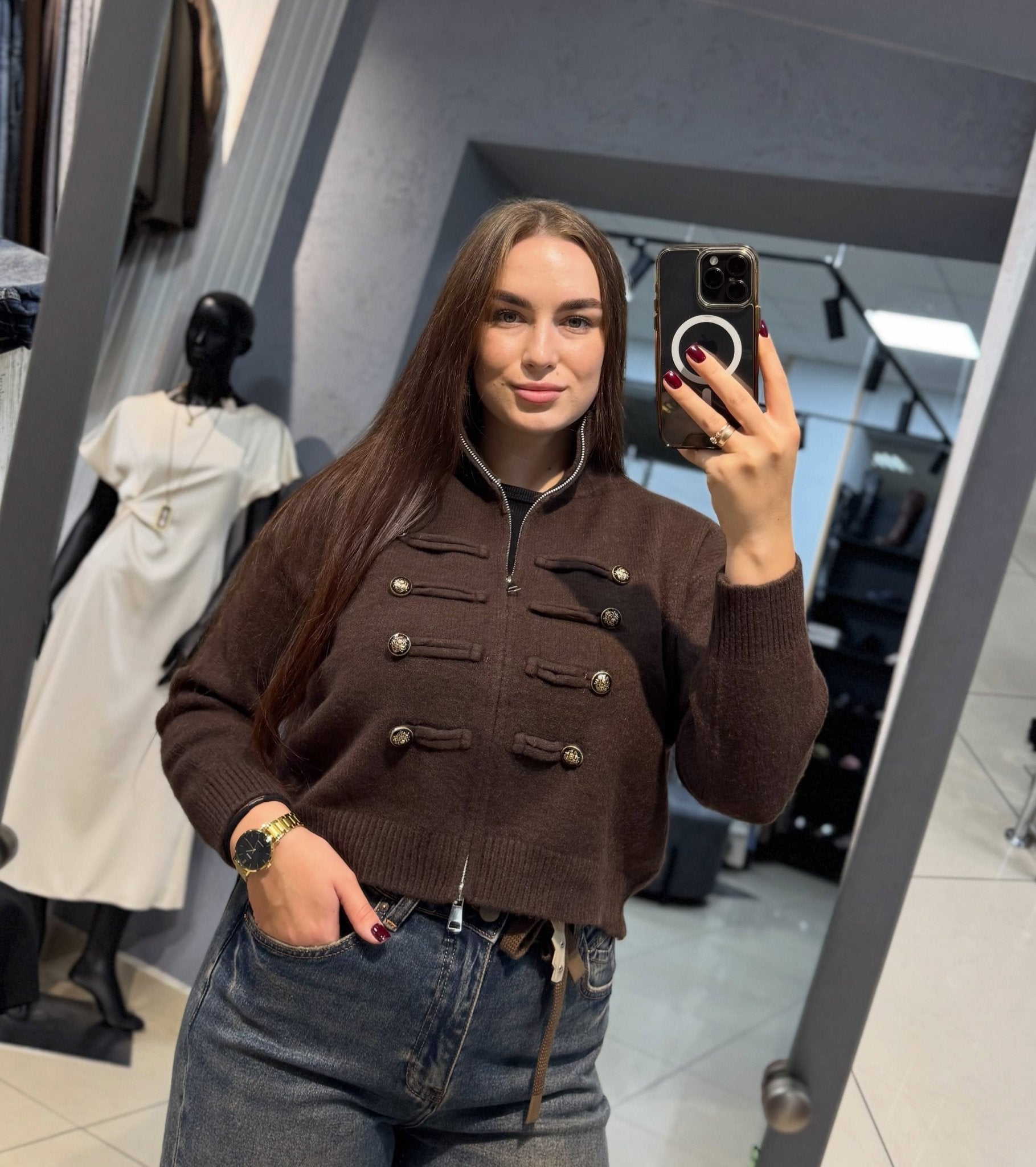 Rollkragen-Strickjacke mit Reißverschluss