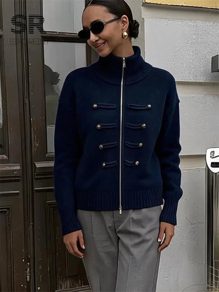Rollkragen-Strickjacke mit Reißverschluss