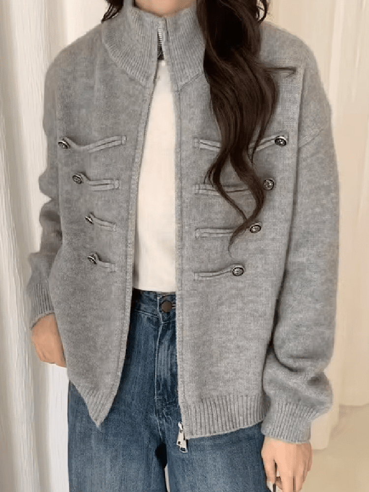 Rollkragen-Strickjacke mit Reißverschluss