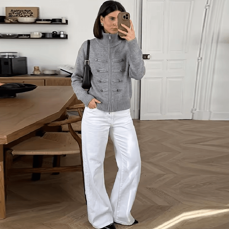 Rollkragen-Strickjacke mit Reißverschluss