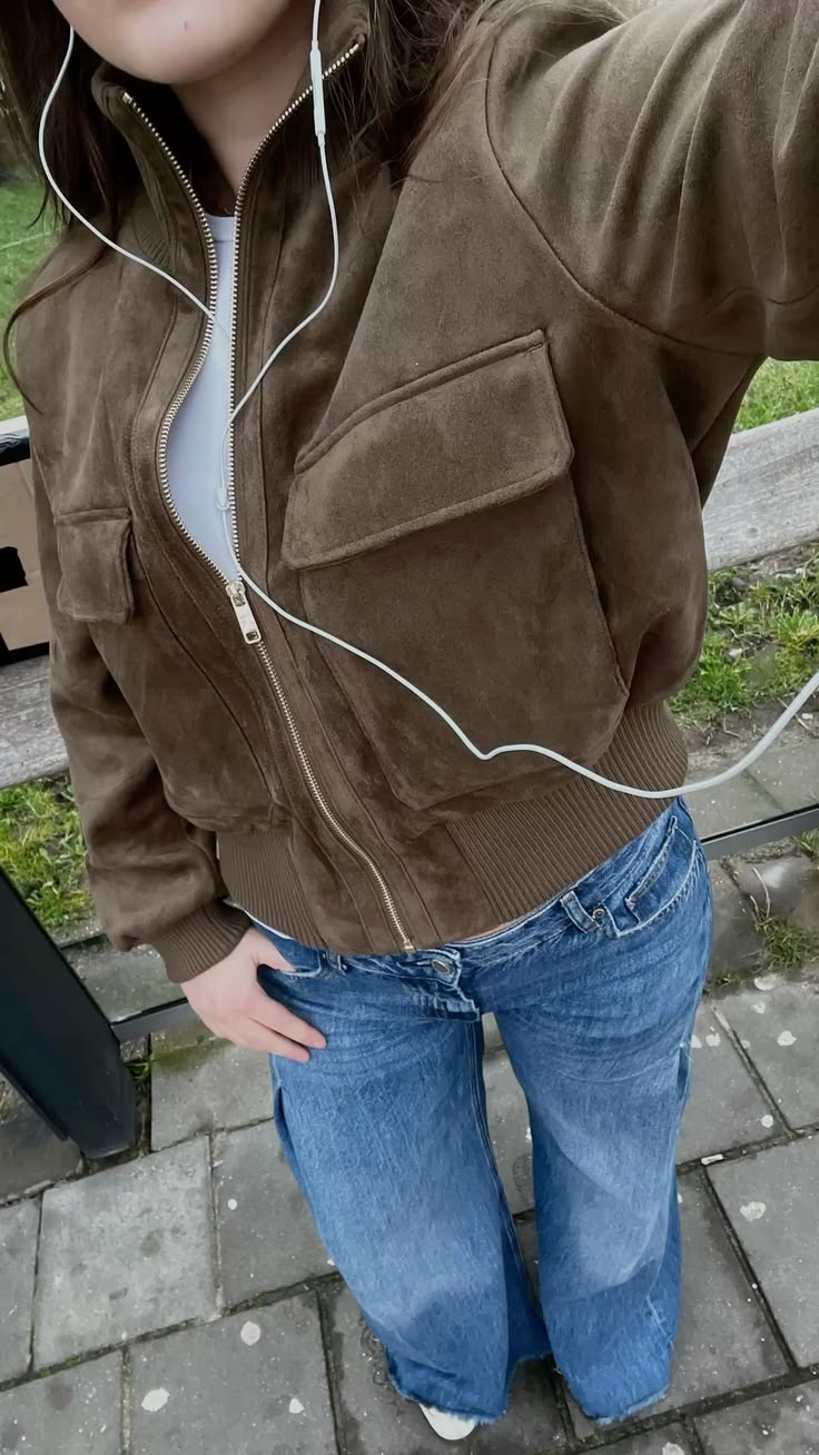 Vintage Kunstwildleder Bomberjacke