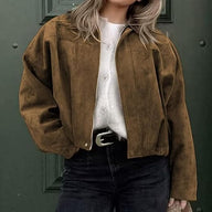 Khakifarbene Jacke in Wildlederoptik im Vintage-Stil