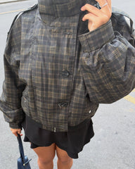 Vintage-Karo-Bomberjacke mit Stehkragen