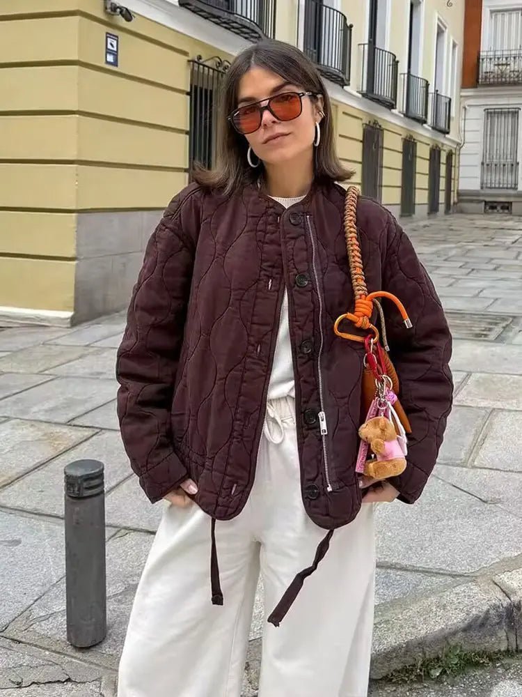 OLANE Vintage Quilted Padded Coat BurgundyXSWomen's Coats & Jackets
