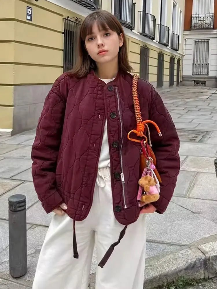 OLANE Vintage Quilted Padded Coat BurgundyXSWomen's Coats & Jackets