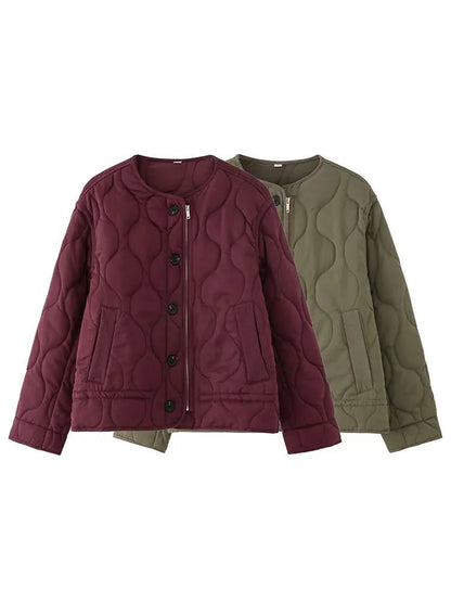 OLANE Vintage Quilted Padded Coat BurgundyXSWomen's Coats & Jackets