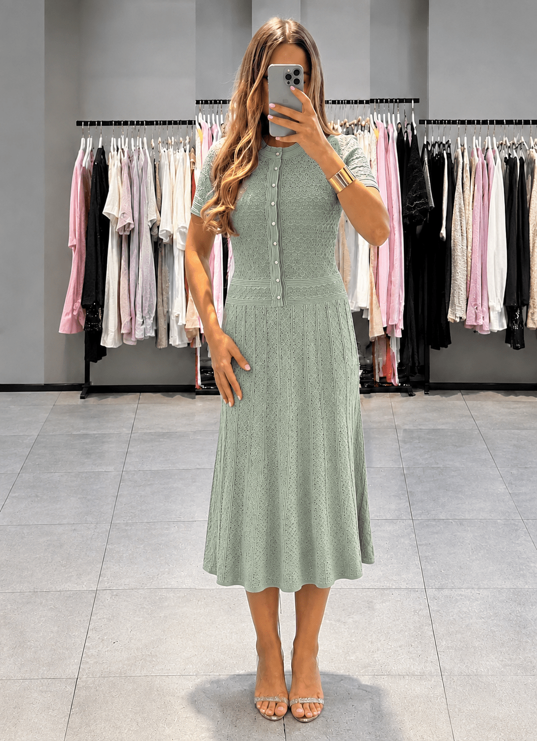 Viviana – Strick-Midikleid mit halber Knopfleiste