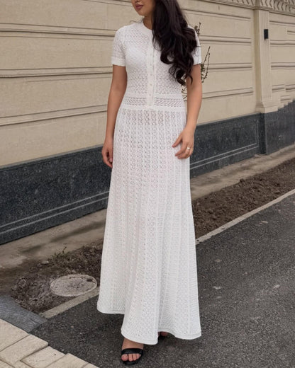 OLANE Viviana Half Button Knitted Midi Dress WhiteXSDress