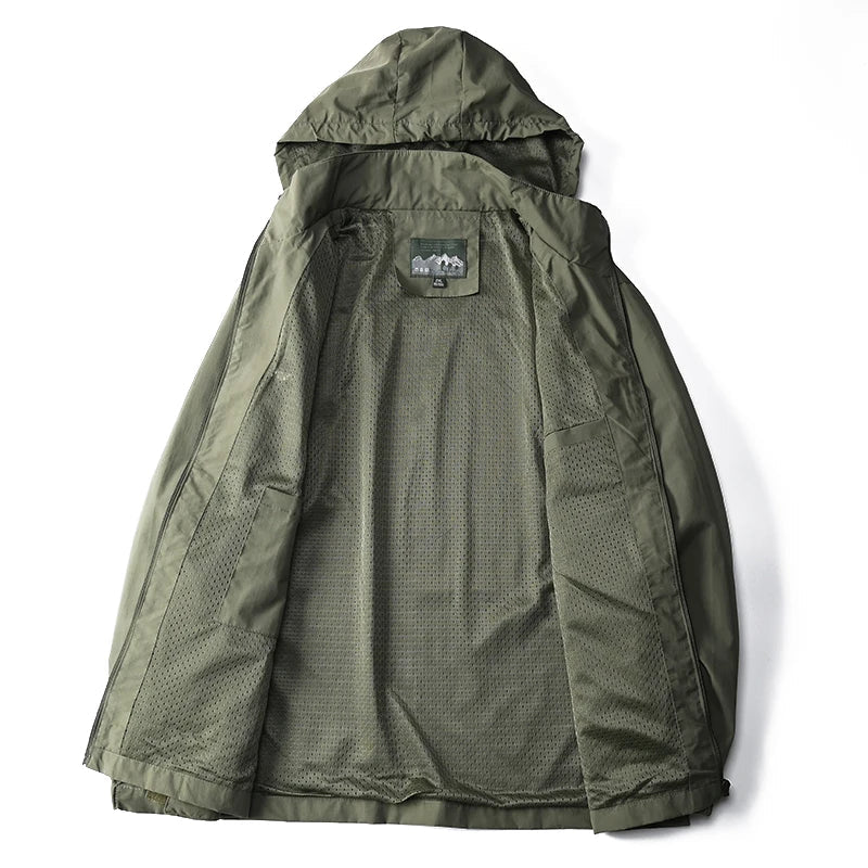OLANE Waterproof Hooded Tactical Jacket Army GreenMMen's Coats & Jackets