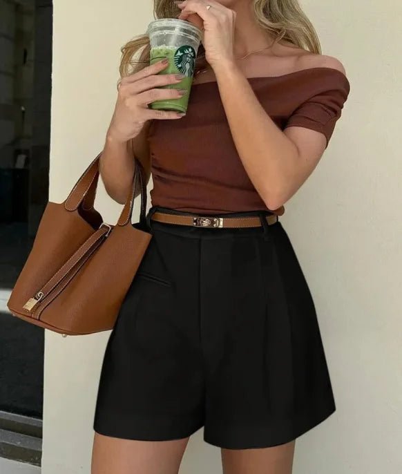 OLANE Wide-Leg High-Waisted Tailored Shorts BlackSWomen's Bottoms