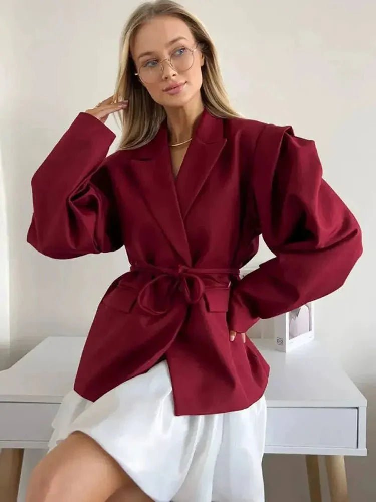 OLANE Wide Sleeve Belted Blazer BurgundySWomen’s Jackets & Coats