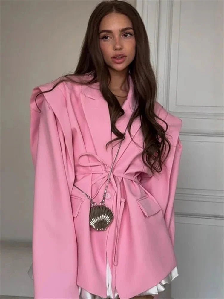 OLANE Wide Sleeve Belted Blazer PinkSWomen’s Jackets & Coats