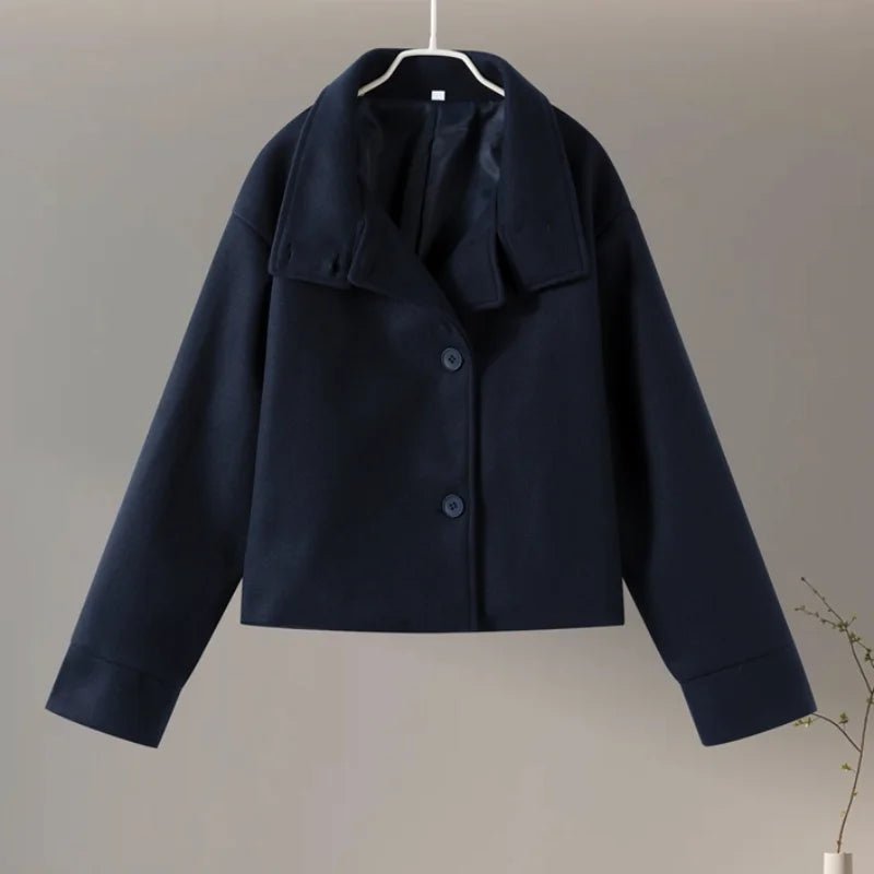 OLANE Winter Cape Collar Coat Navy BlueSWomen's Coats & Jackets