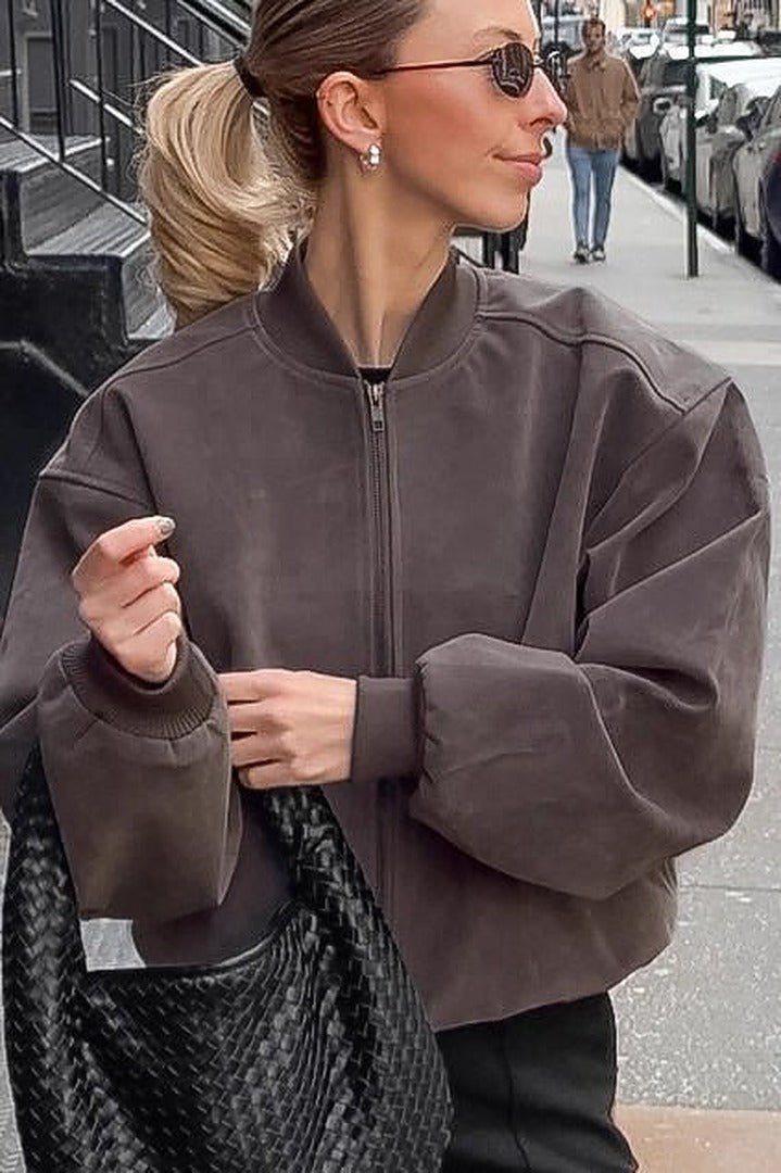 Bomberjacke in Wildlederoptik mit Reißverschluss