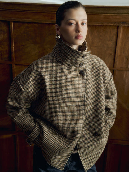 Funnel Neck Houndstooth Short Jacket