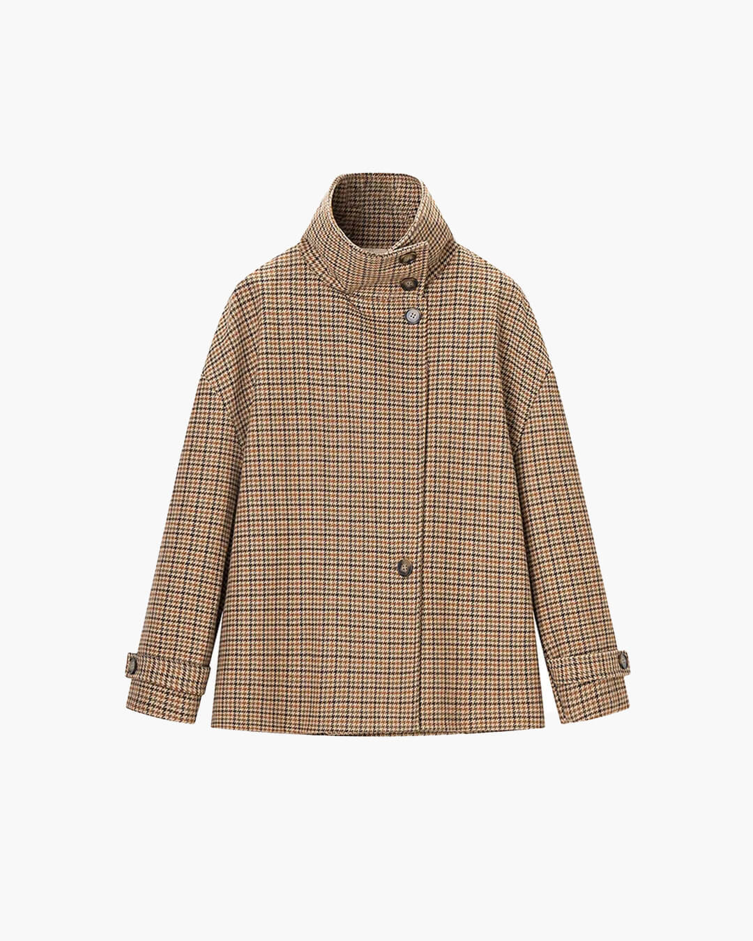 Funnel Neck Houndstooth Short Jacket