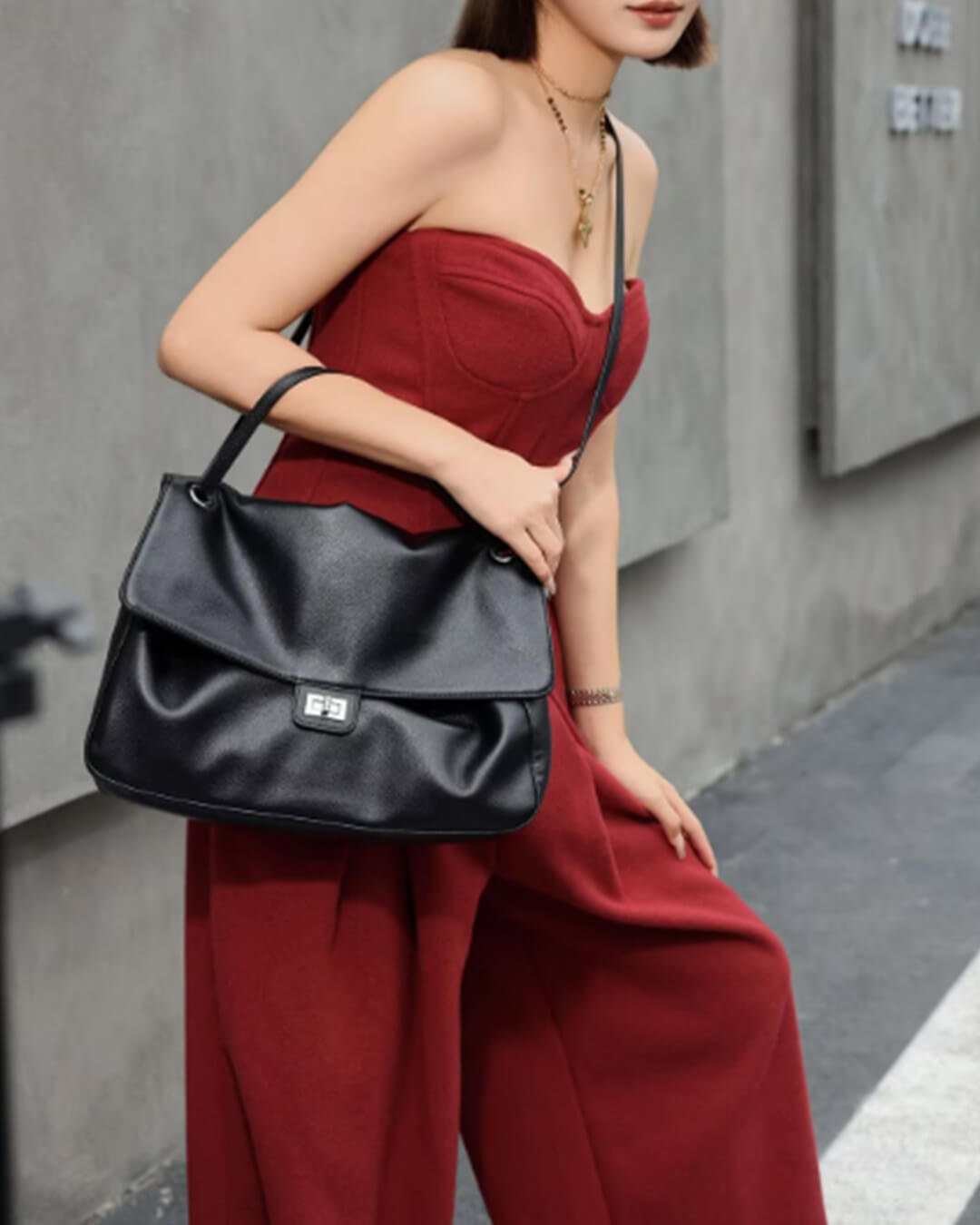 Leather Flap Maxi Shoulder Bag