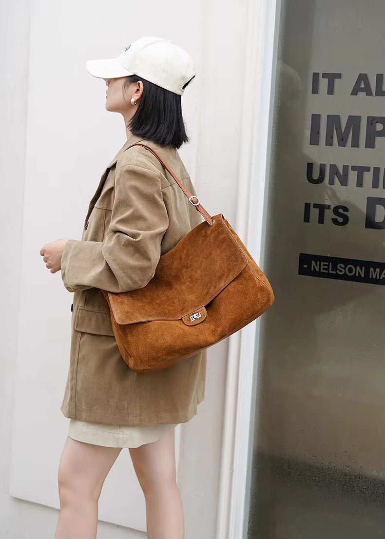 Frosted Cowhide Retro Tote Bag