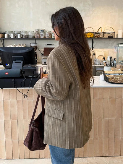 Chic Plaid Stand Collar Blazer