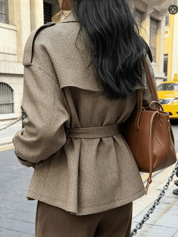 Classic Houndstooth Lace-Up Blazer