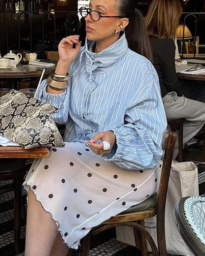 Long Sleeve Stripe High Neck Shirt