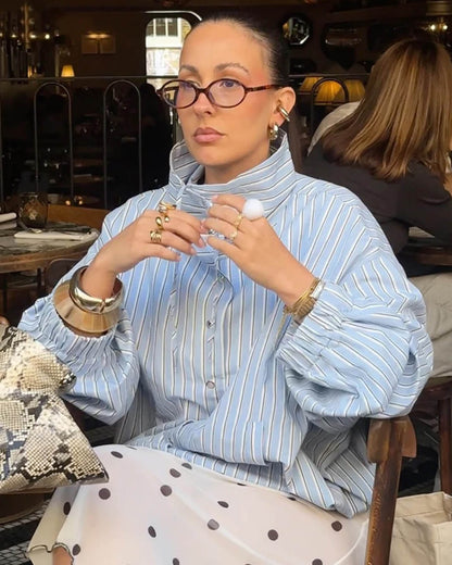 Long Sleeve Stripe High Neck Shirt