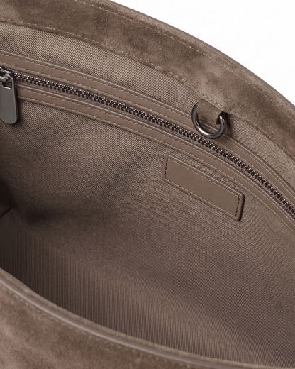 Faux Suede Belted Tote Bag