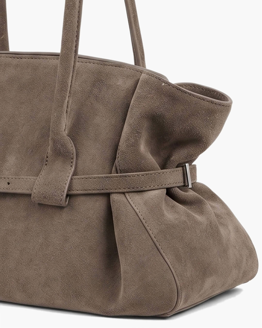 Faux Suede Belted Tote Bag