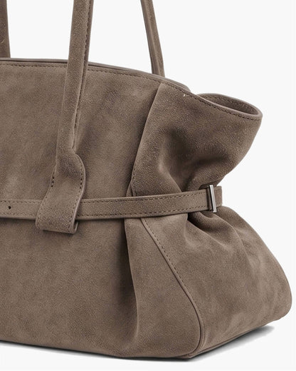 Faux Suede Belted Tote Bag