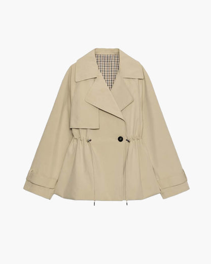 Lapel Collar Drawstring Trench Coat