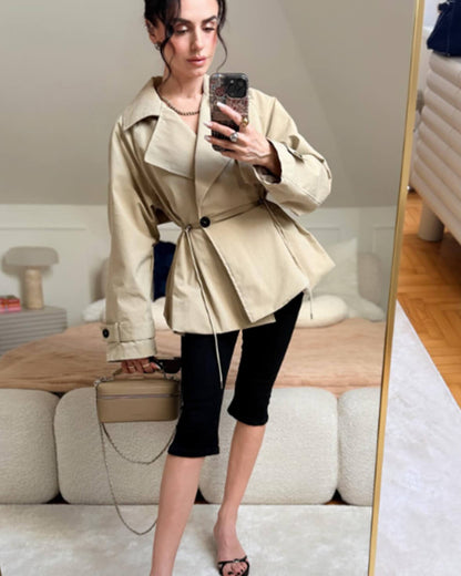 Lapel Collar Drawstring Trench Coat
