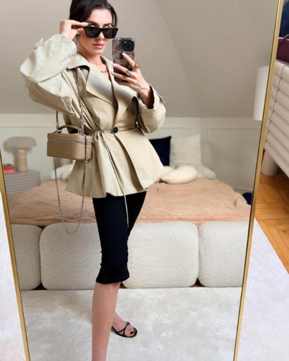 Lapel Collar Drawstring Trench Coat