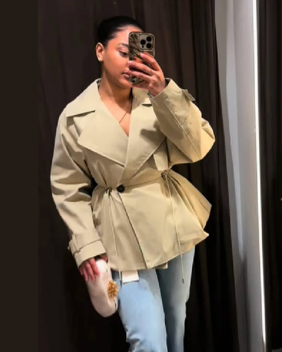 Lapel Collar Drawstring Trench Coat